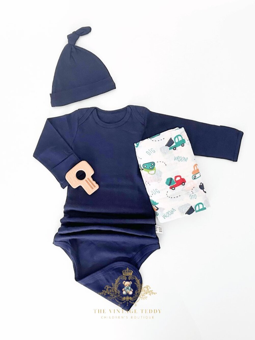 NWT Cute Baby Gift Set Pajamas Bag Blanket Wooden Toy Little Cars that go Vroom